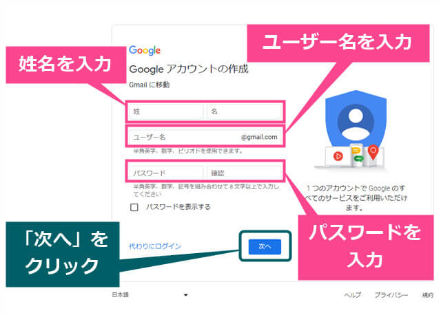 Gmailアカウント作成の説明画像2-1